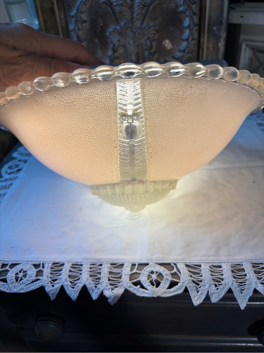 Pink glass vintage 1930-1940 art deco ceiling light cover - Picture 3 of 10